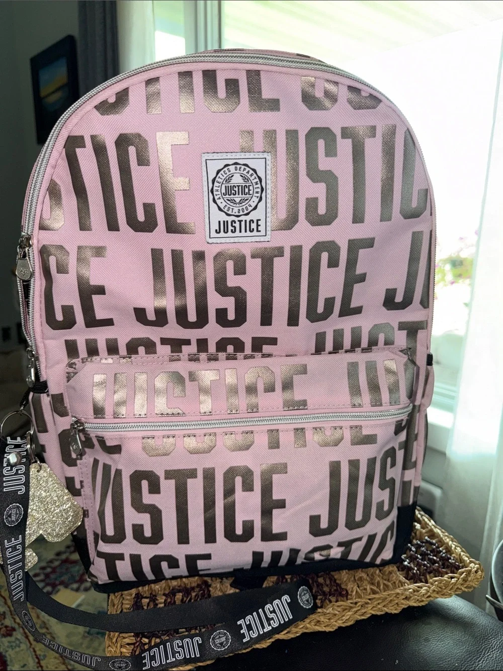 Justice Pink Metallic Logo Backpack